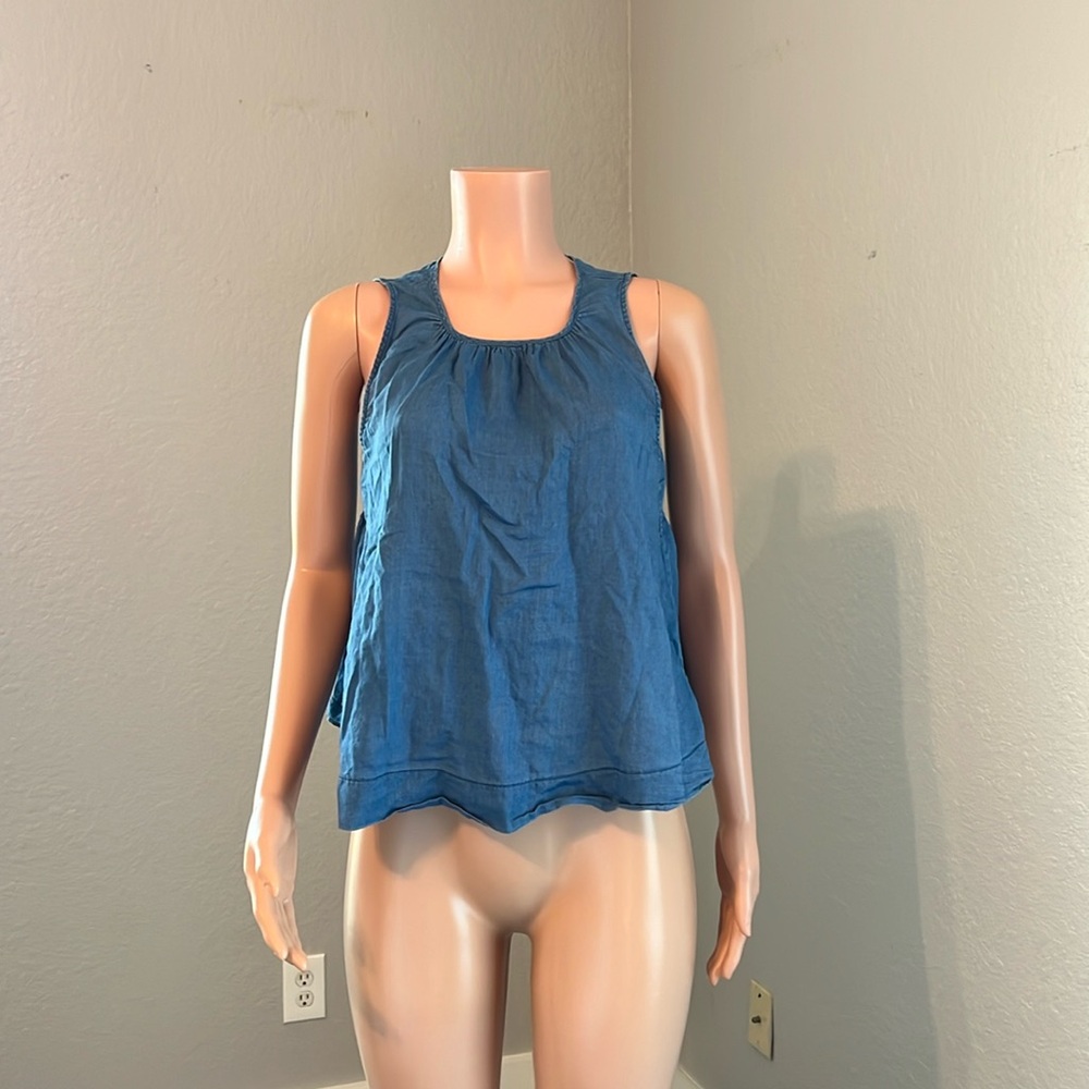 Madewell Denim Blue Button Front Vest Crop tank Top Fitzgerald Wash Size XS #130